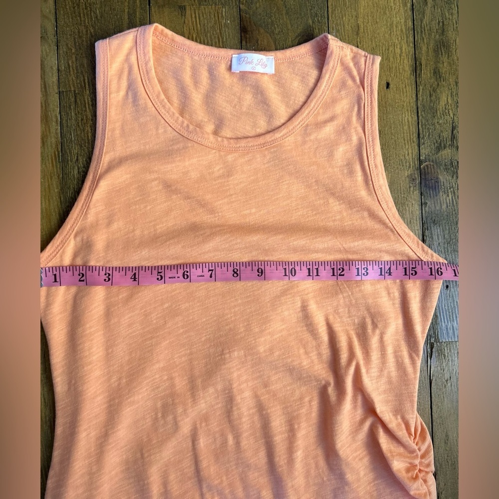 PINK LILY Sleeveless peach Dress with rouching on the side lined - Picture 5 of 10